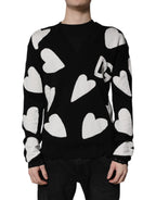 Dolce & Gabbana Black Hearts Silk Crew Neck Pullover Sweater