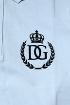 Dolce & Gabbana Sky Blue Cotton Crown Collared Polo T-shirt