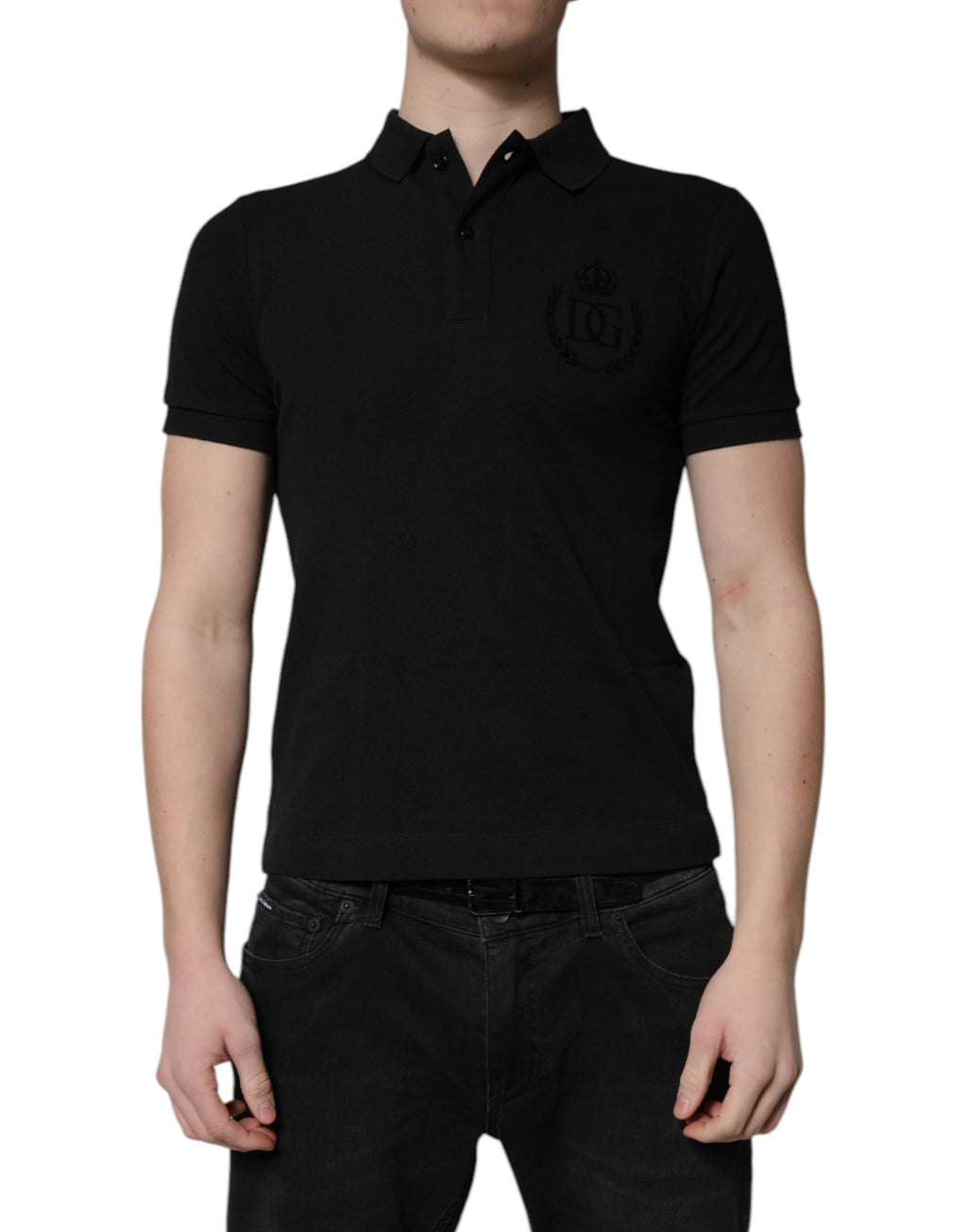 Dolce & Gabbana Black Cotton DG Logo Collared Polo T-shirt