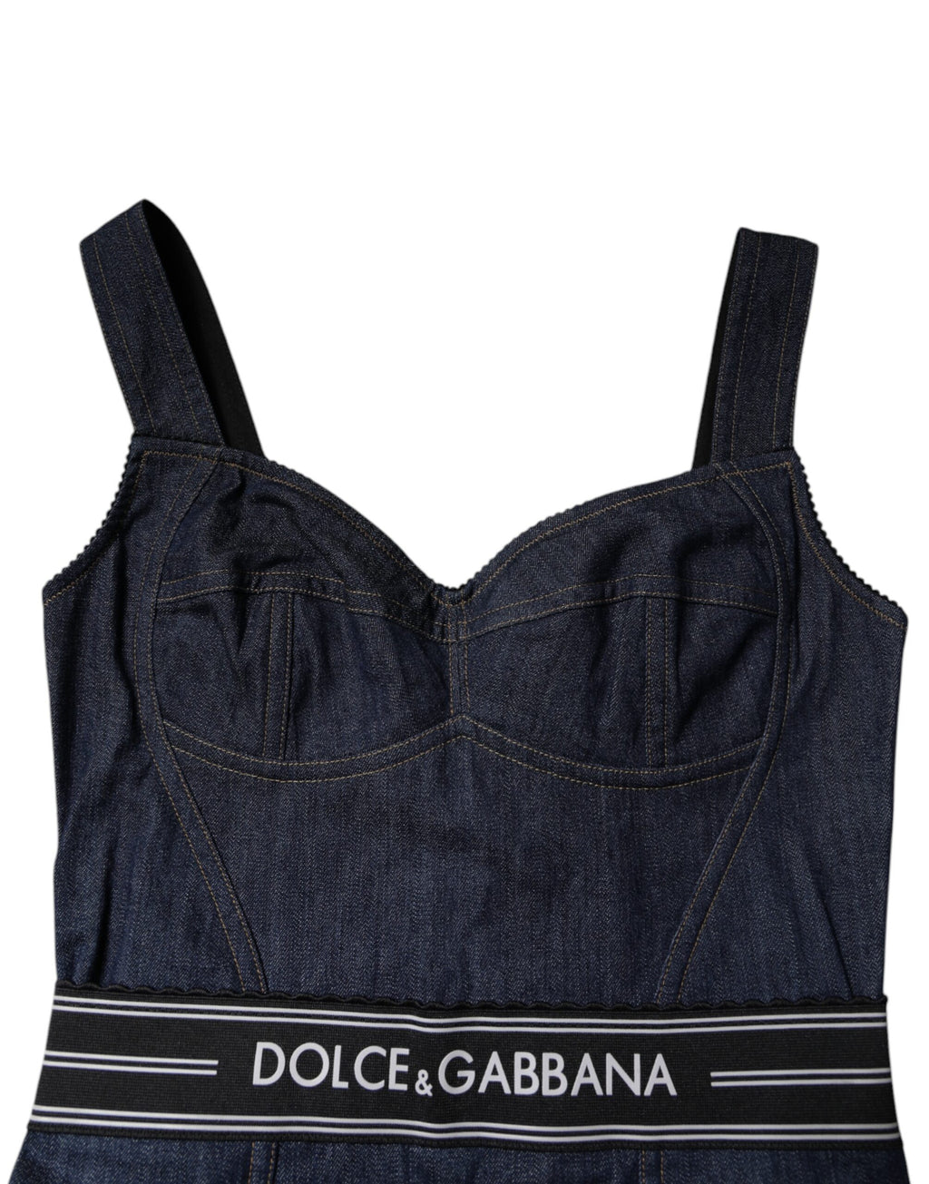 Dolce & Gabbana Blue Cotton Stretch Sleeveless Bodycon Denim Bodysuit