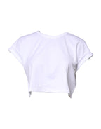 Dolce & Gabbana White Cotton Crew Neck Cropped T-shirt Top