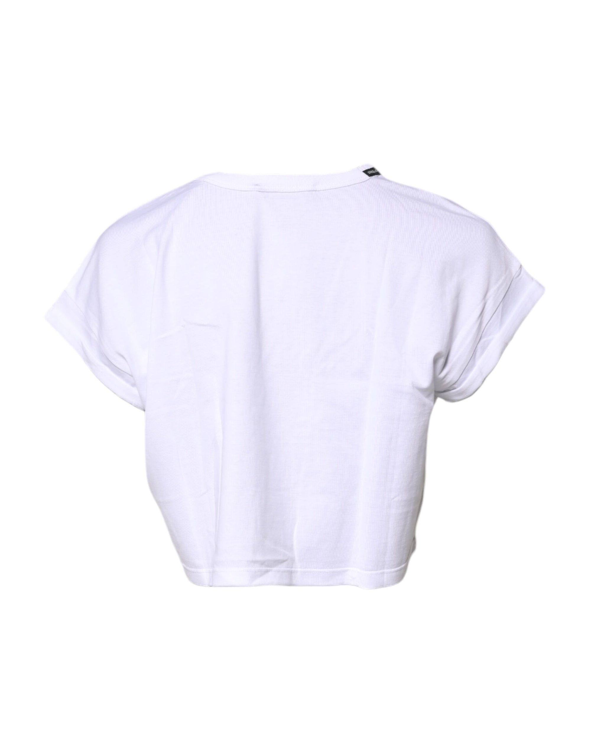 Dolce & Gabbana White Cotton Crew Neck Cropped T-shirt Top