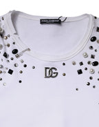 Dolce & Gabbana White Embellished Long Sleeve Cropped Sweater