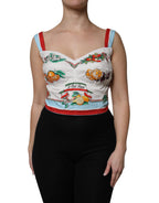 Dolce & Gabbana White Vegetable Print Sweetheart Cropped Top
