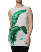 Dolce & Gabbana White Banana Leaf Print Round Neck Tank Top