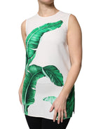 Dolce & Gabbana White Banana Leaf Print Round Neck Tank Top