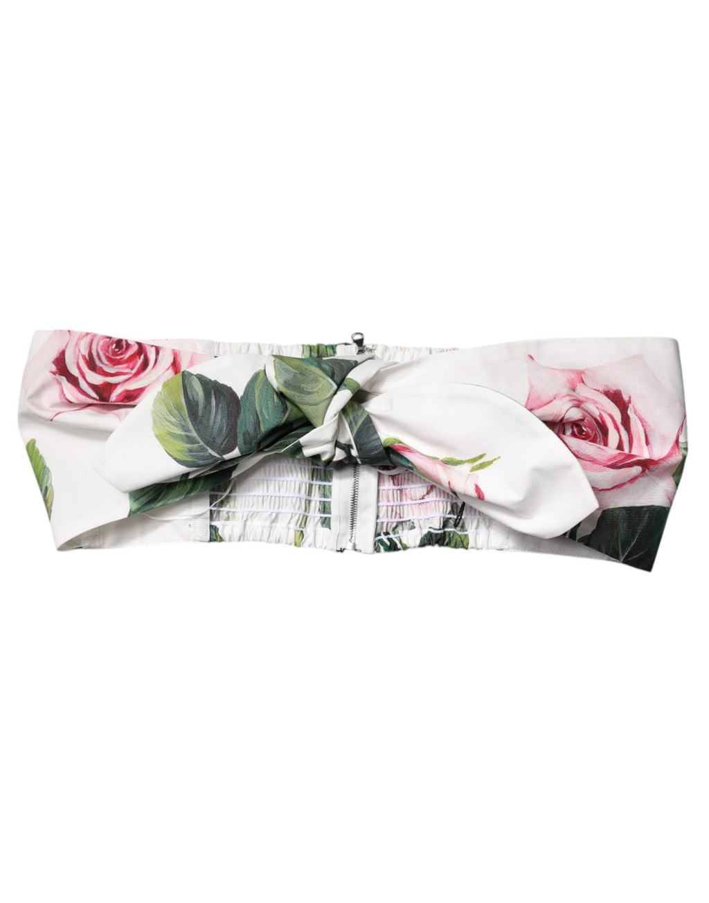 Dolce & Gabbana White Floral Print Cropped Bustier Corset Top