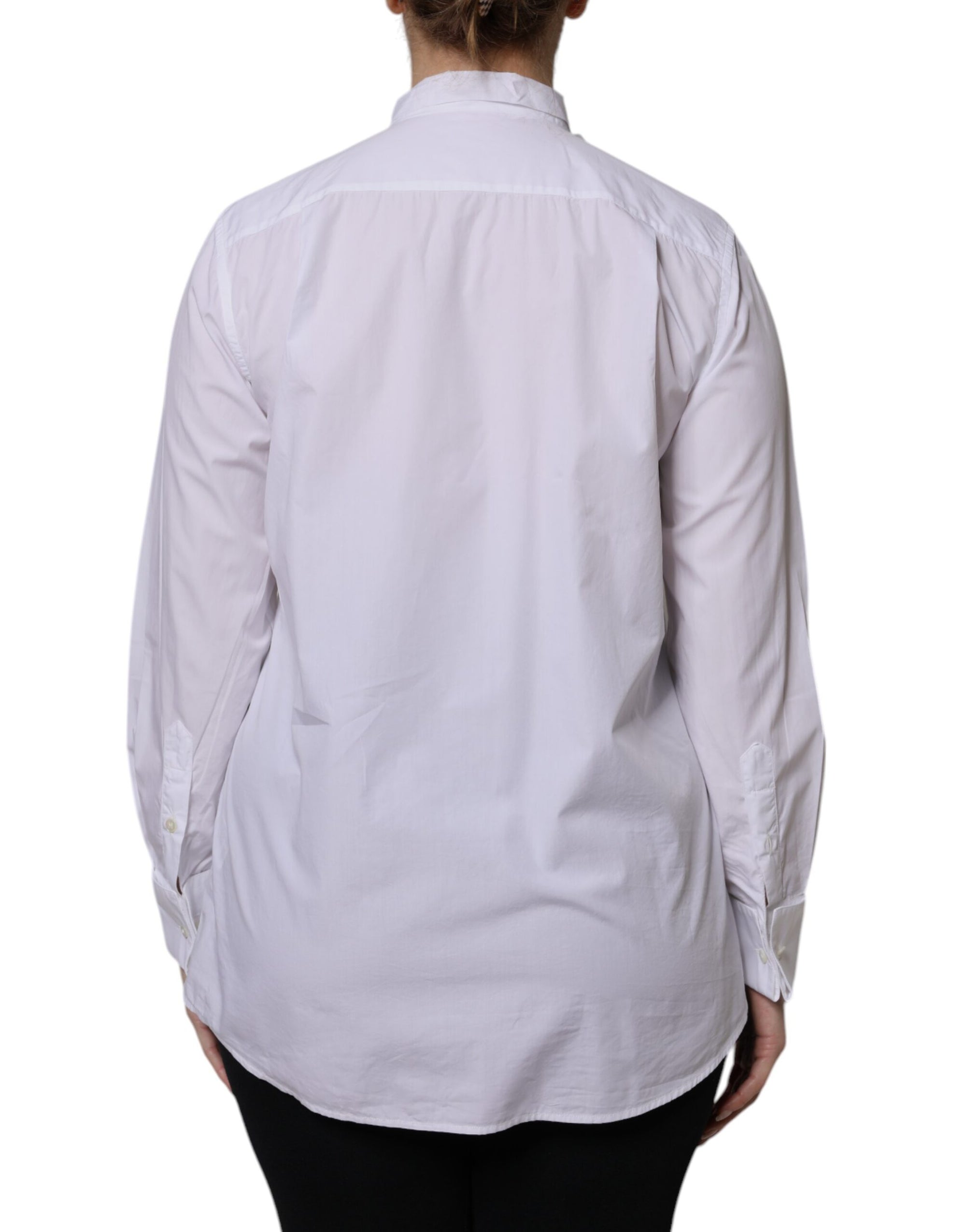 Dolce & Gabbana White Ascot Collar Long Sleeve Blouse Top