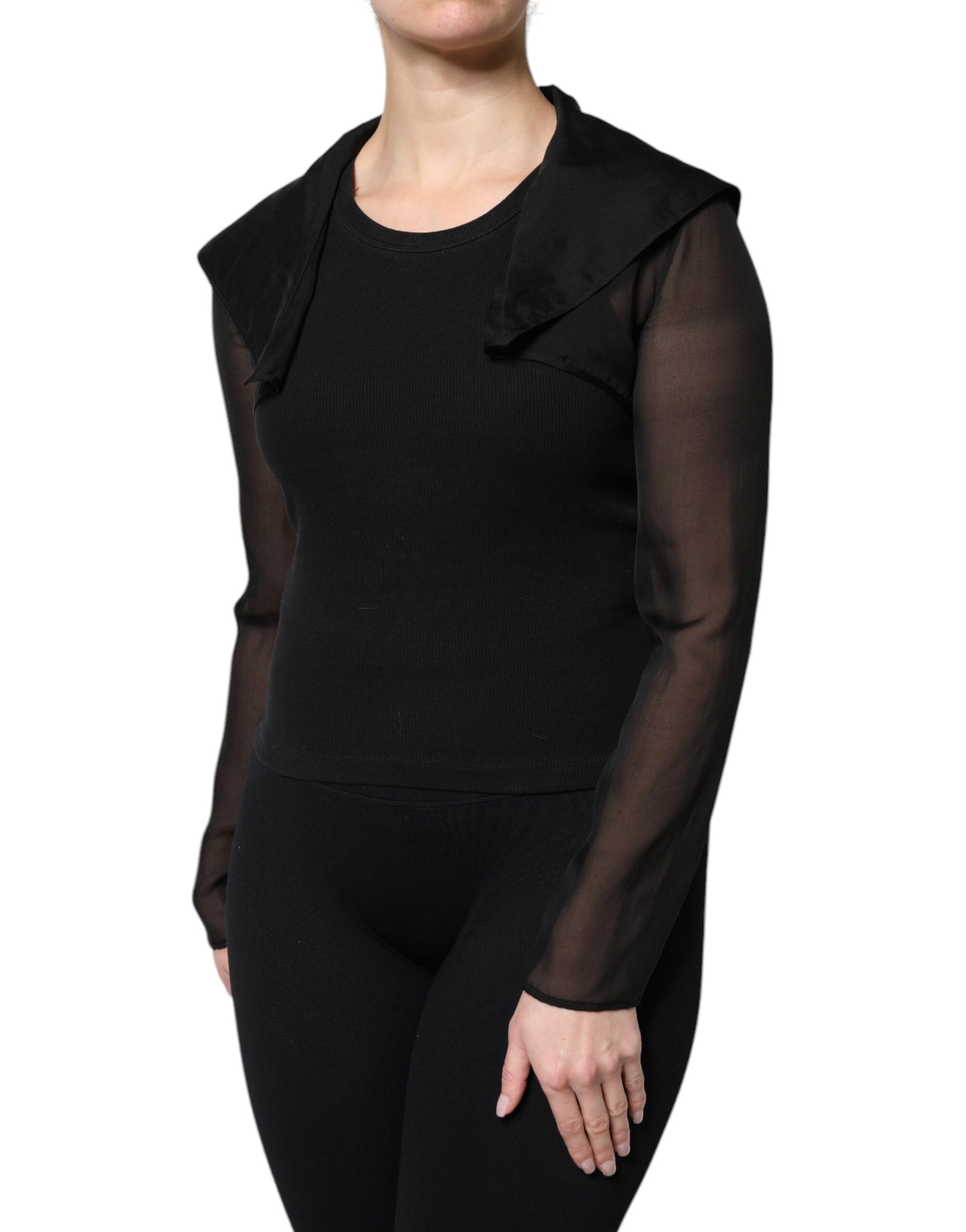 Dolce & Gabbana Black Silk Sheer Long Sleeves Blouse Top