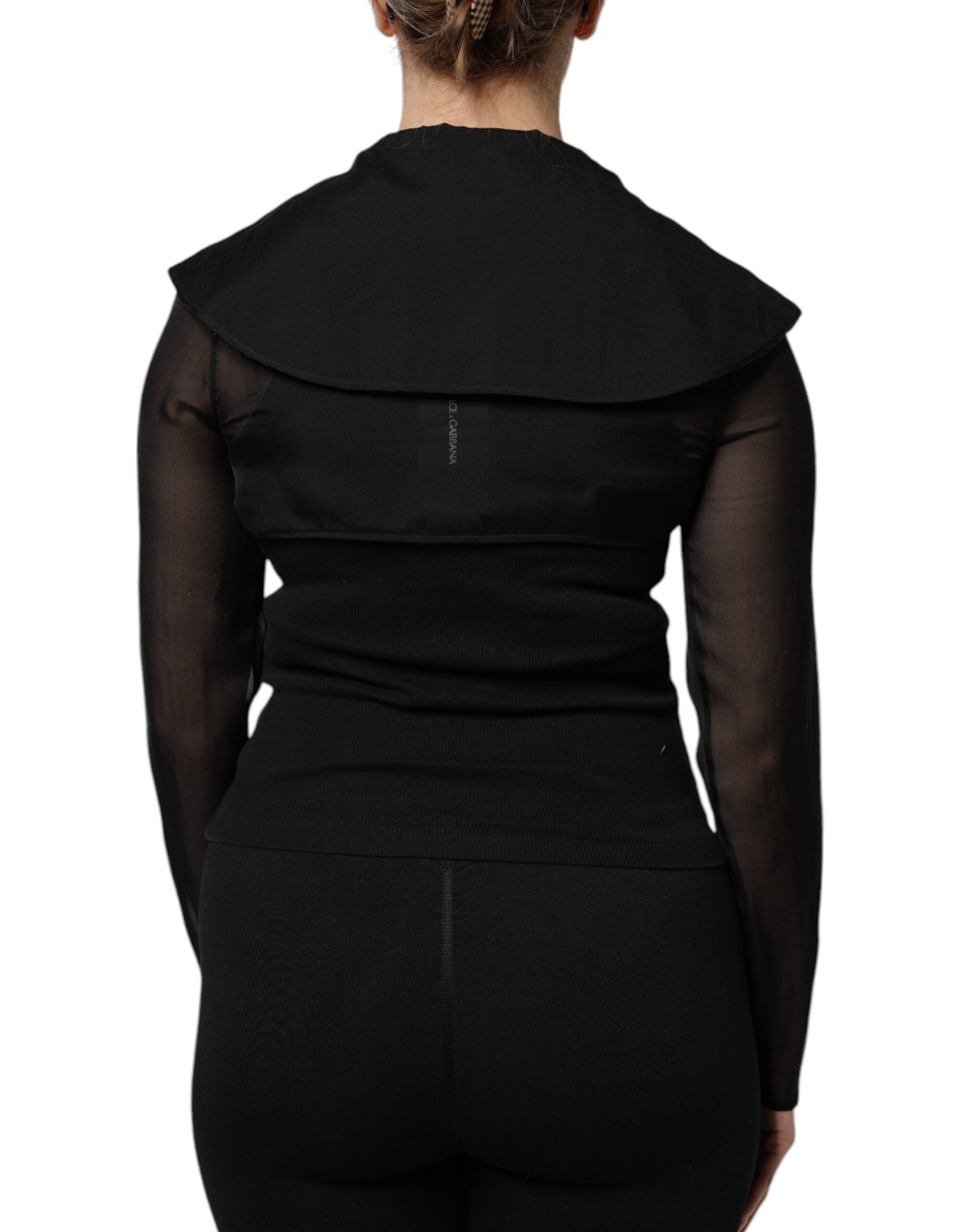 Dolce & Gabbana Black Silk Sheer Long Sleeves Blouse Top