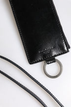 Dolce & Gabbana Black Leather Logo Embossed Lanyard Card Holder Wallet
