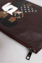 Dolce & Gabbana Brown Leather #DGFAMILY Embellished Men Clutch Pouch Bag