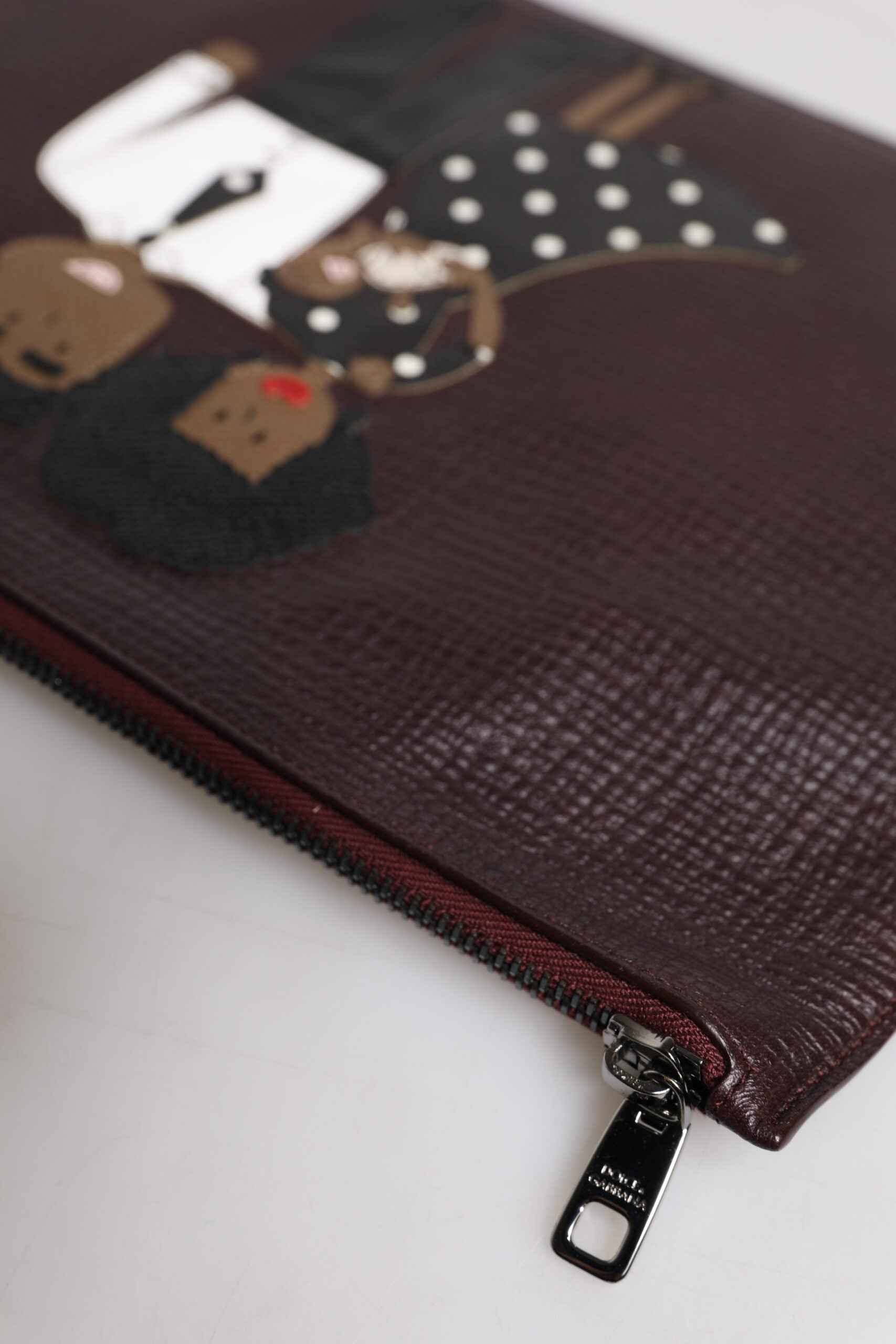 Dolce & Gabbana Brown Leather #DGFAMILY Embellished Men Clutch Pouch Bag