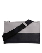 Dolce & Gabbana Black White Leather Logo Embossed Crossbody Bag