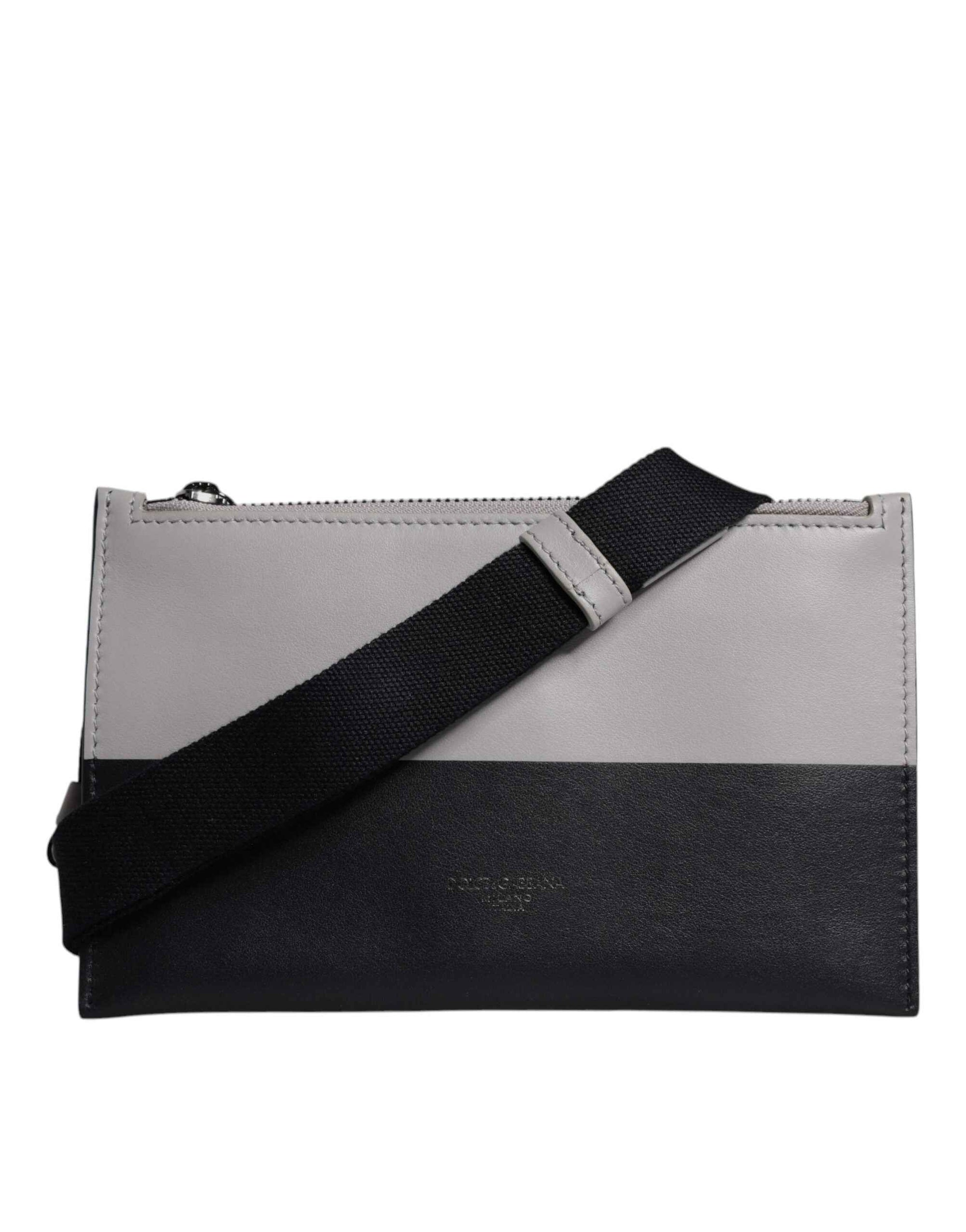 Dolce & Gabbana Black White Leather Logo Embossed Crossbody Bag