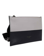 Dolce & Gabbana Black White Leather Logo Embossed Crossbody Bag