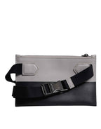 Dolce & Gabbana Black White Leather Logo Embossed Crossbody Bag