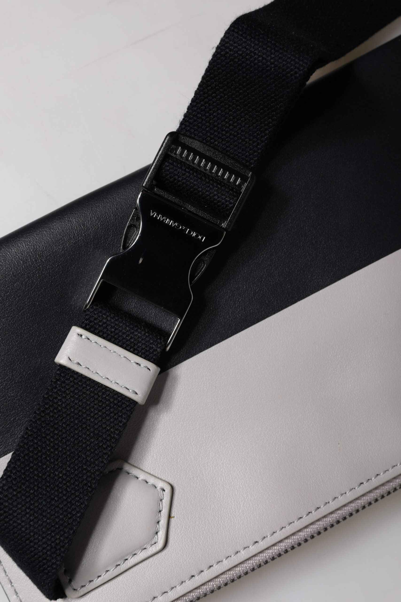 Dolce & Gabbana Black White Leather Logo Embossed Crossbody Bag