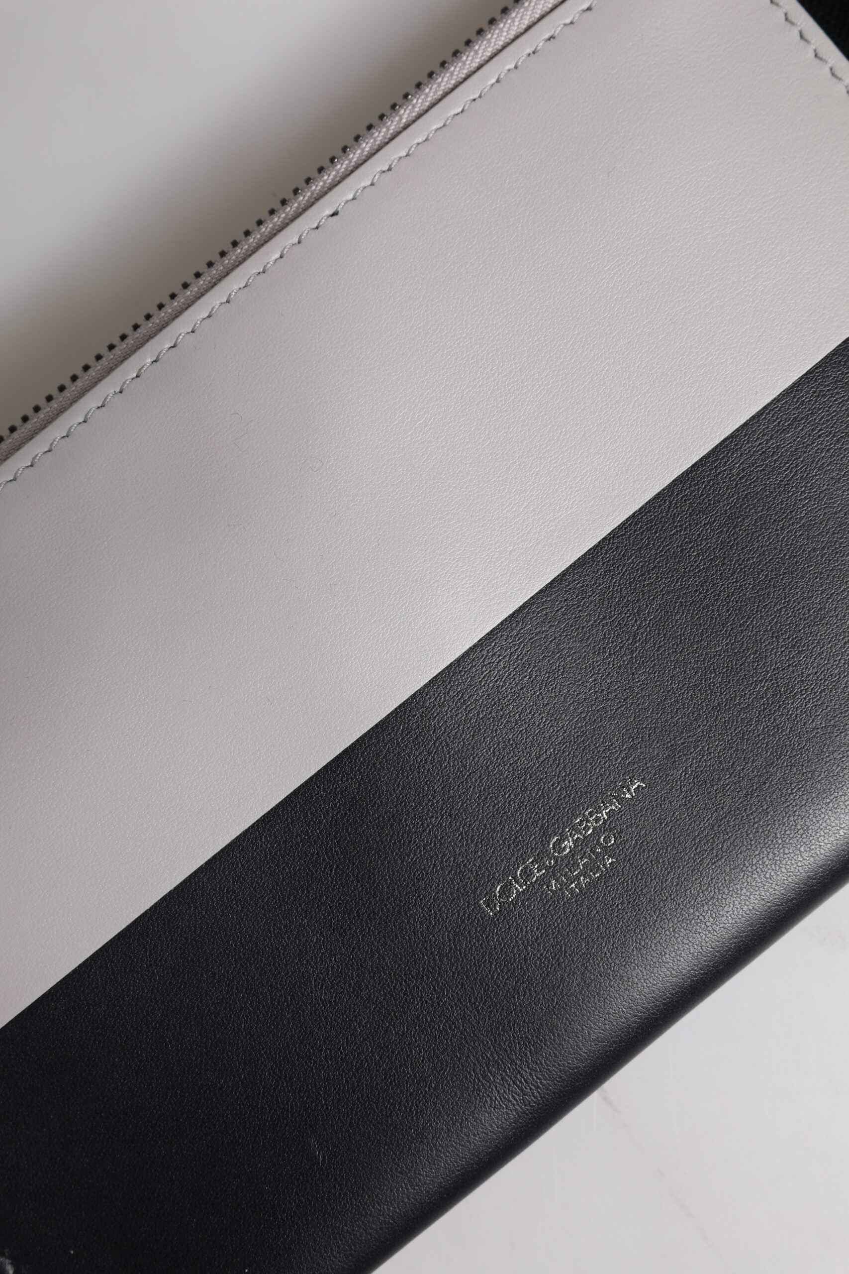 Dolce & Gabbana Black White Leather Logo Embossed Crossbody Bag