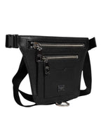Dolce & Gabbana Black Calfskin Logo Plaque Belt Waist Men Fanny Pack Bag