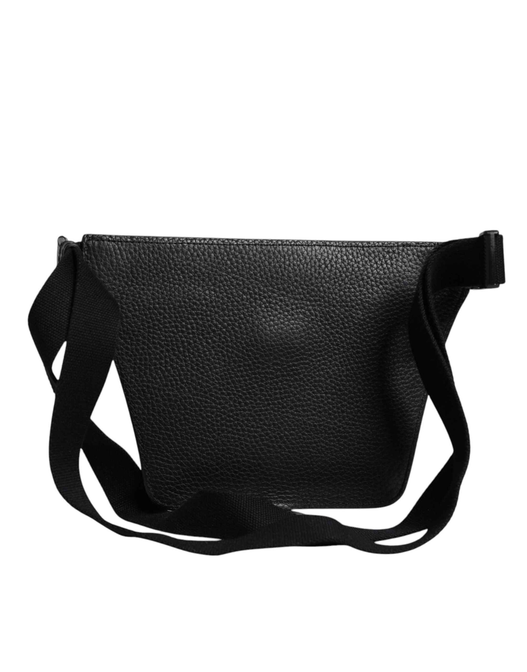 Dolce & Gabbana Black Calfskin Logo Plaque Belt Waist Men Fanny Pack Bag