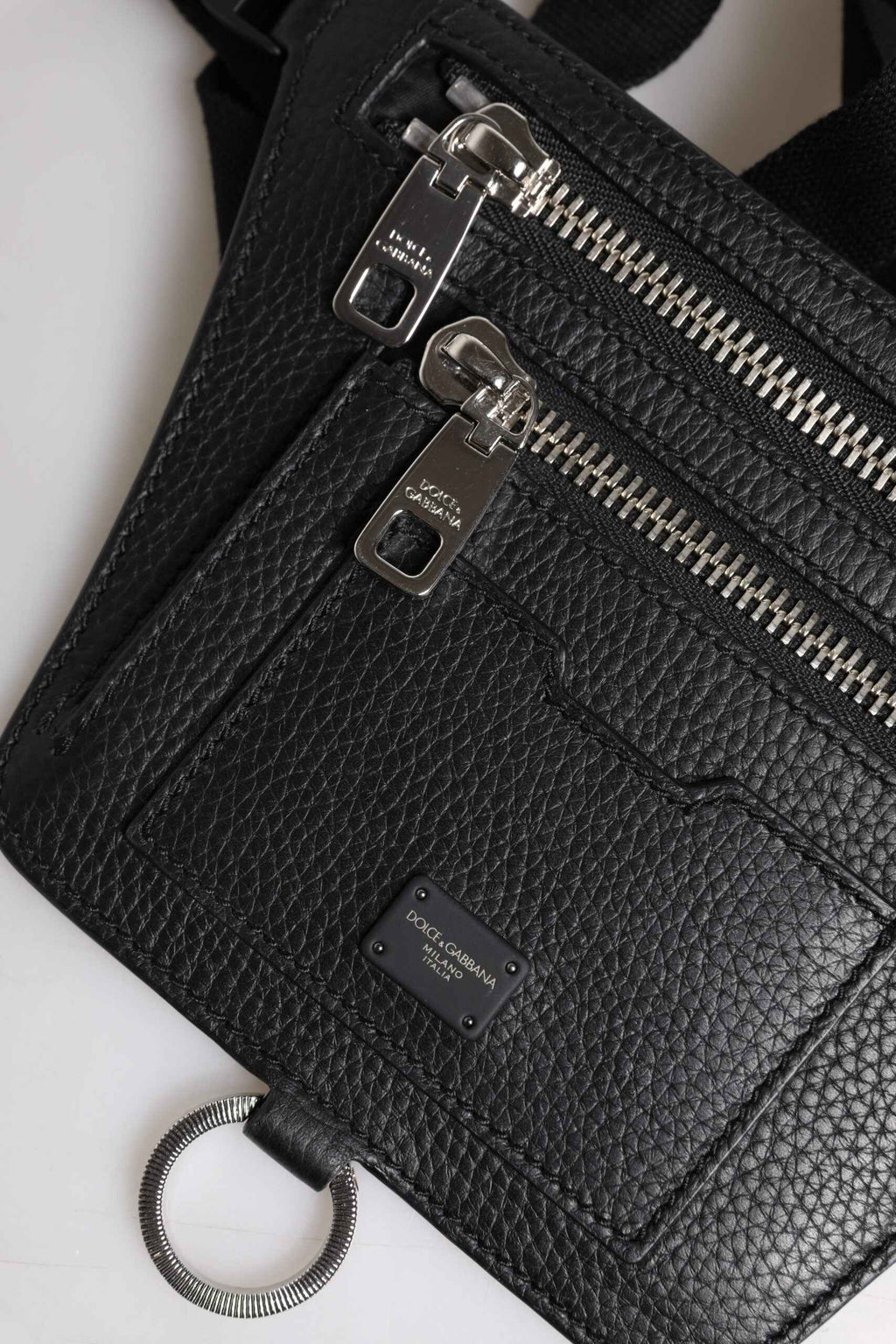 Dolce & Gabbana Black Calfskin Logo Plaque Belt Waist Men Fanny Pack Bag