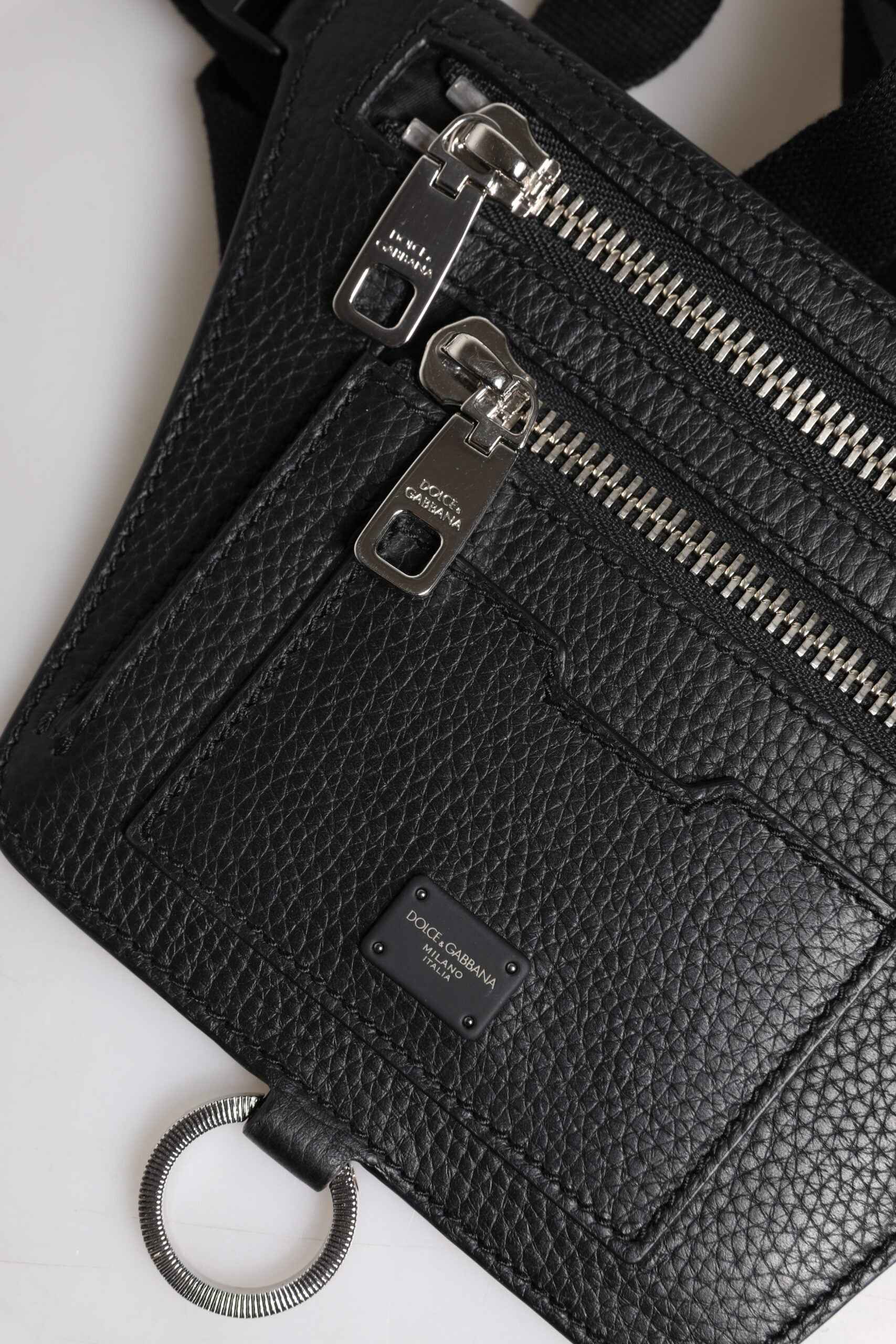 Dolce & Gabbana Black Calfskin Logo Plaque Belt Waist Men Fanny Pack Bag