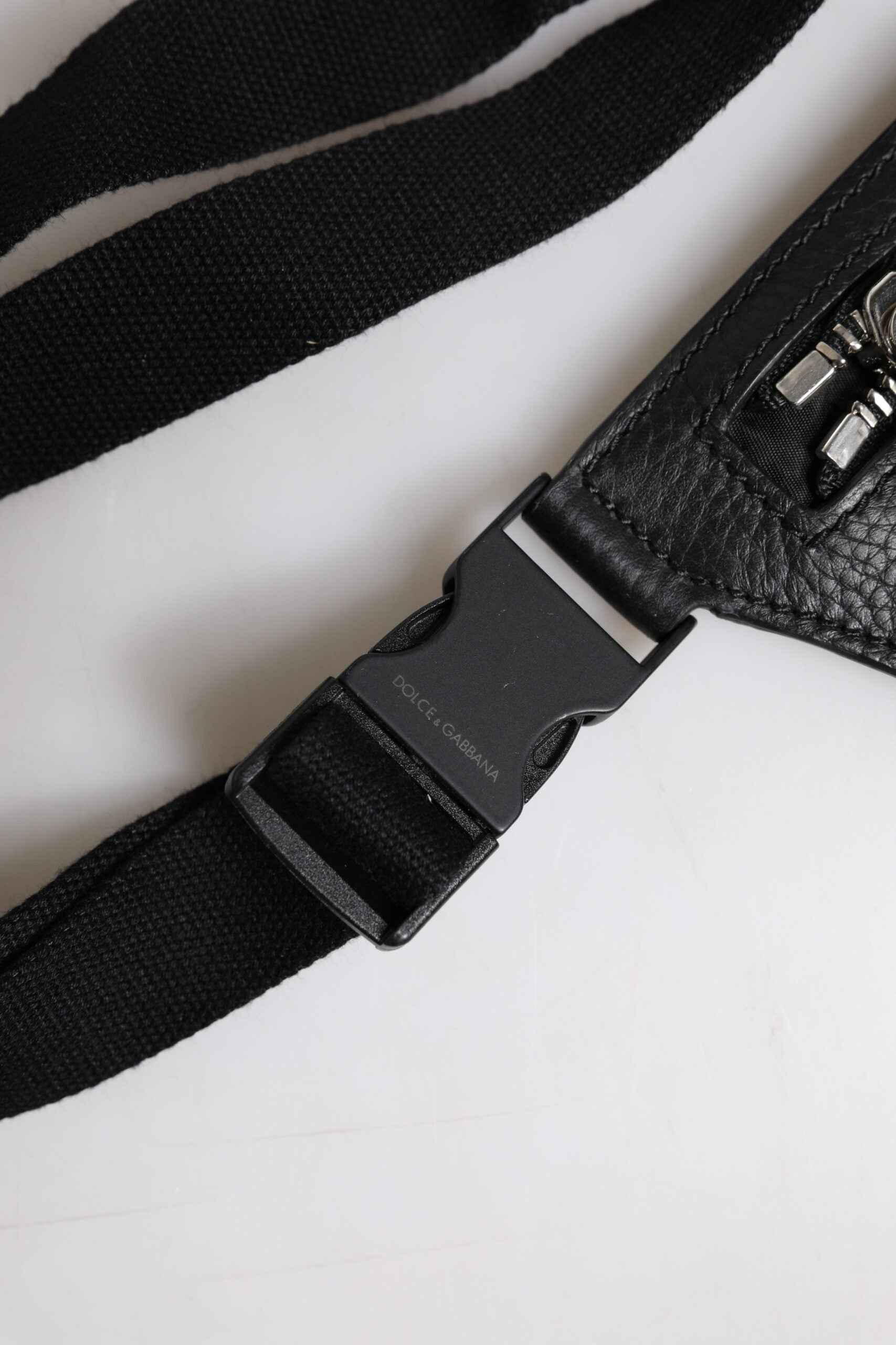 Dolce & Gabbana Black Calfskin Logo Plaque Belt Waist Men Fanny Pack Bag