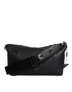 Dolce & Gabbana Black Leather Logo Plaque Shoulder Crossbody Bag