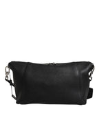 Dolce & Gabbana Black Leather Logo Plaque Shoulder Crossbody Bag