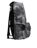 Dolce & Gabbana Gray Cotton Camouflage Logo Plaque Backpack Bag