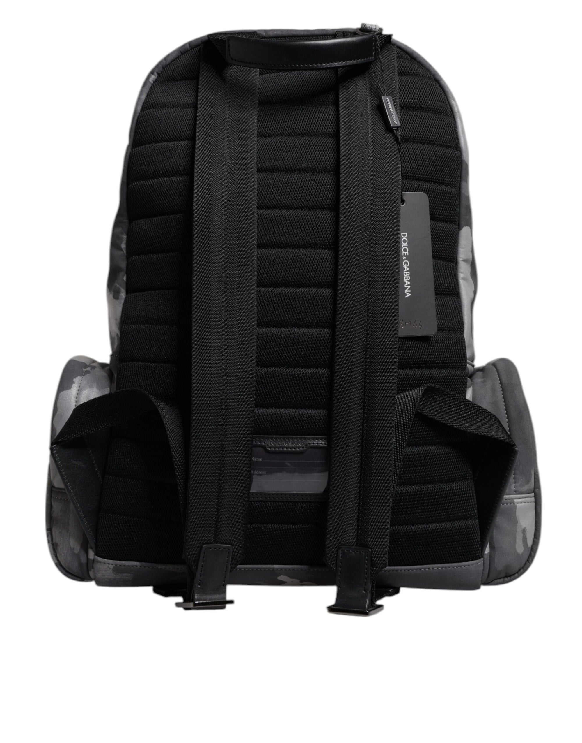 Dolce & Gabbana Gray Cotton Camouflage Logo Plaque Backpack Bag