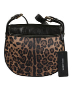 Dolce & Gabbana Black Brown Leopard Leather Shoulder Strap Bag