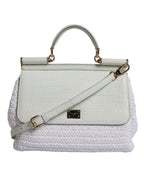 Dolce & Gabbana White Rafia Leather Top Handle Crossbody Bag
