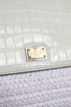 Dolce & Gabbana White Rafia Leather Top Handle Crossbody Bag