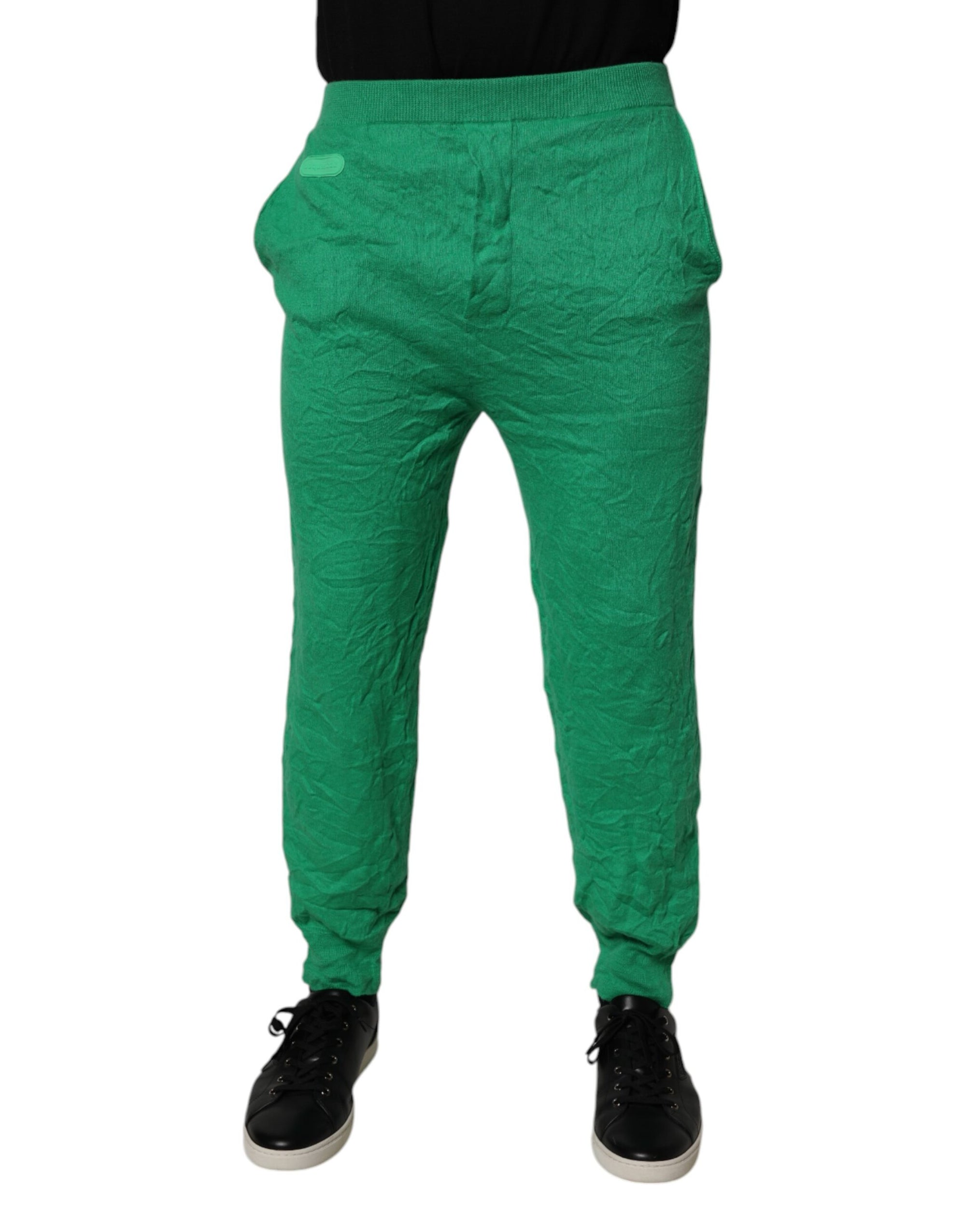 Dsquared² Green Cotton Elastic Waist Men Casual Pants