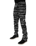 Dolce & Gabbana Black Cotton Logo Print Straight Denim Jeans