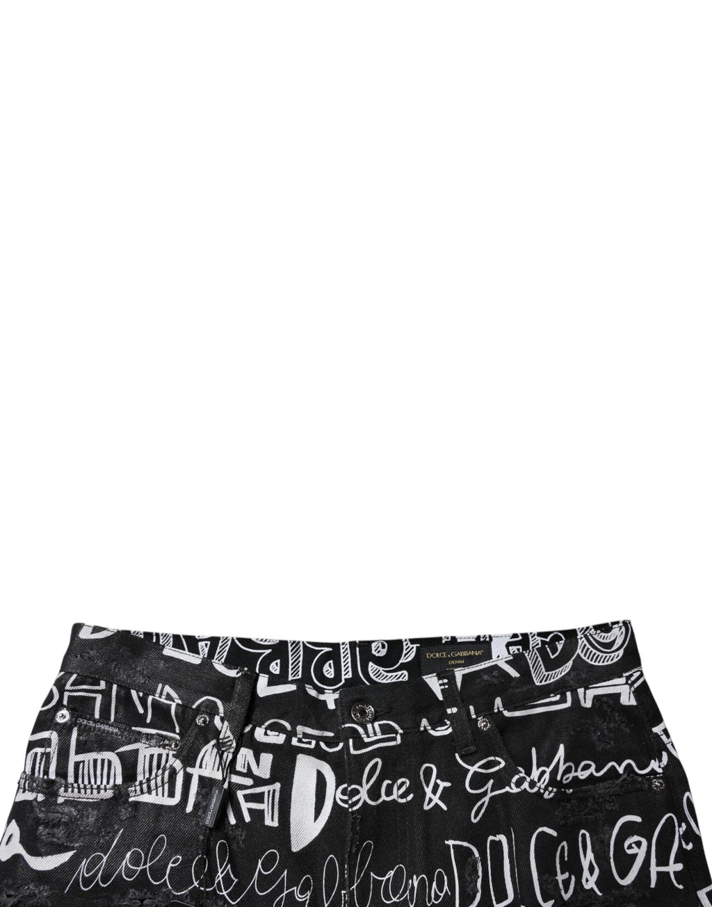 Dolce & Gabbana Black Cotton Logo Print Straight Denim Jeans