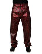 Dolce & Gabbana Red Leopard Cotton Straight Men Denim Jeans