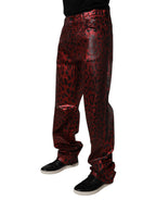 Dolce & Gabbana Red Leopard Cotton Straight Men Denim Jeans