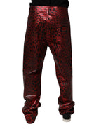 Dolce & Gabbana Red Leopard Cotton Straight Men Denim Jeans