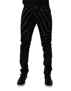 Dolce & Gabbana Black Green Stripes Cotton Skinny Denim Jeans