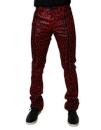 Dolce & Gabbana Red Leopard Cotton Slim Fit Denim Jeans