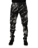 Dolce & Gabbana Black Tie Dye Cotton Skinny Zip Denim Jeans