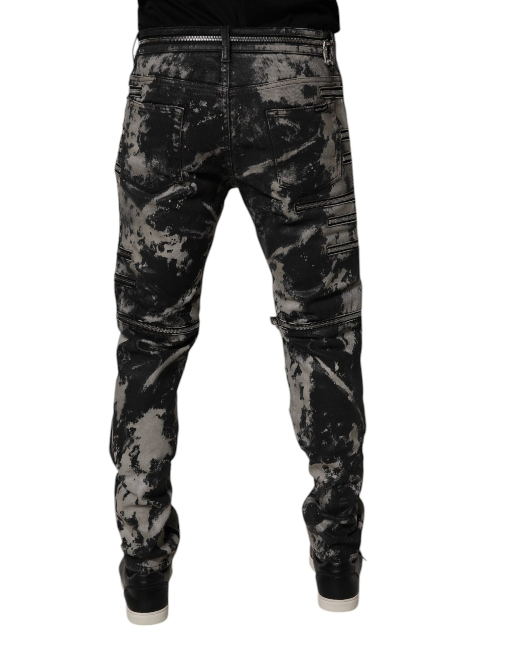Dolce & Gabbana Black Tie Dye Cotton Skinny Zip Denim Jeans
