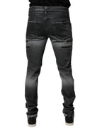 Dolce & Gabbana Dark Gray Tattered Cotton Skinny Denim Jeans