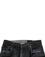 Dolce & Gabbana Dark Gray Tattered Cotton Skinny Denim Jeans