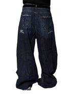 Dolce & Gabbana Dark Blue Tattered Wide Leg Men Denim Jeans