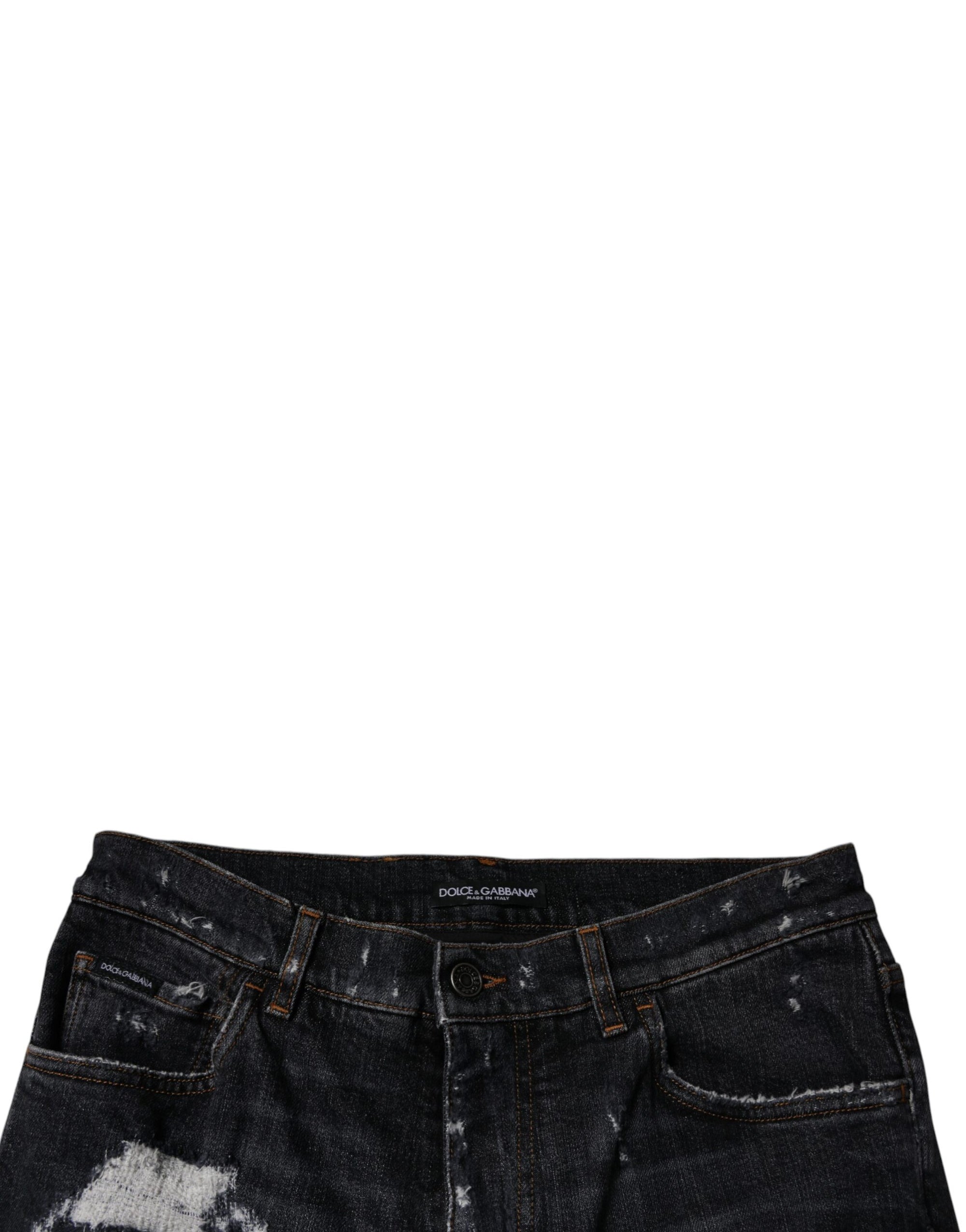 Dolce & Gabbana Black Tattered Cotton Skinny Men Denim Jeans