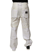 Dolce & Gabbana White Linen Mid Waist Straight Men Denim Jeans